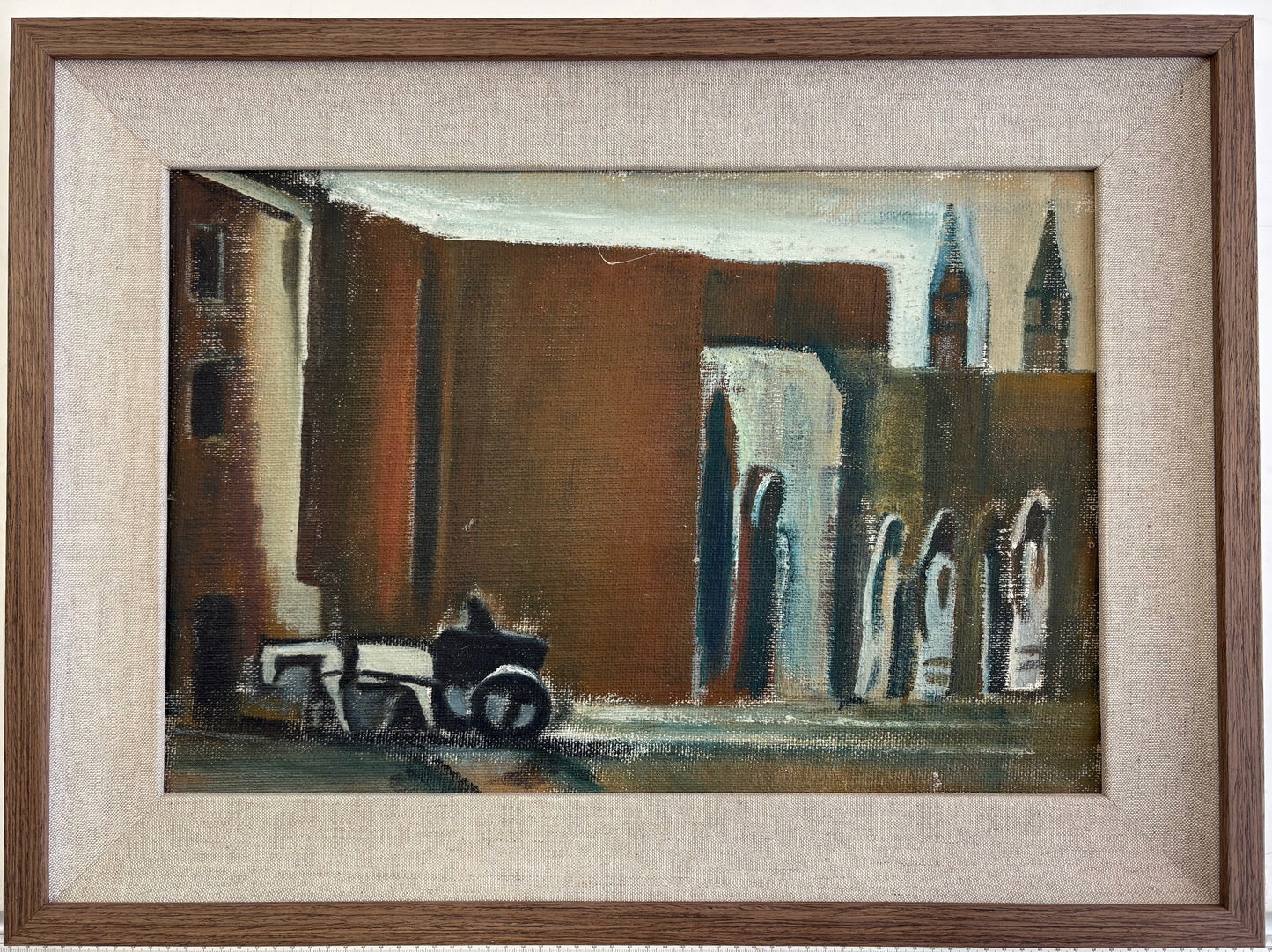 Pranas Domšaitis | Miesto peizažas (su vežimu) | Aliejus, kartonas, 36 x 53,5 cm (48 x 65)