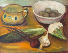Load image into Gallery viewer, Pranas Domšaitis&lt;br&gt;Natiurmortas su daržovėmis&lt;br&gt;Aliejus, kartonas, 37x47 (50x60)