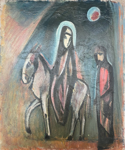 Pranas Domšaitis | The Flight to Egypt / Pabėgimas į Egiptą, 1953 m. | Aliejus kartonas, 73x62 (91x78)