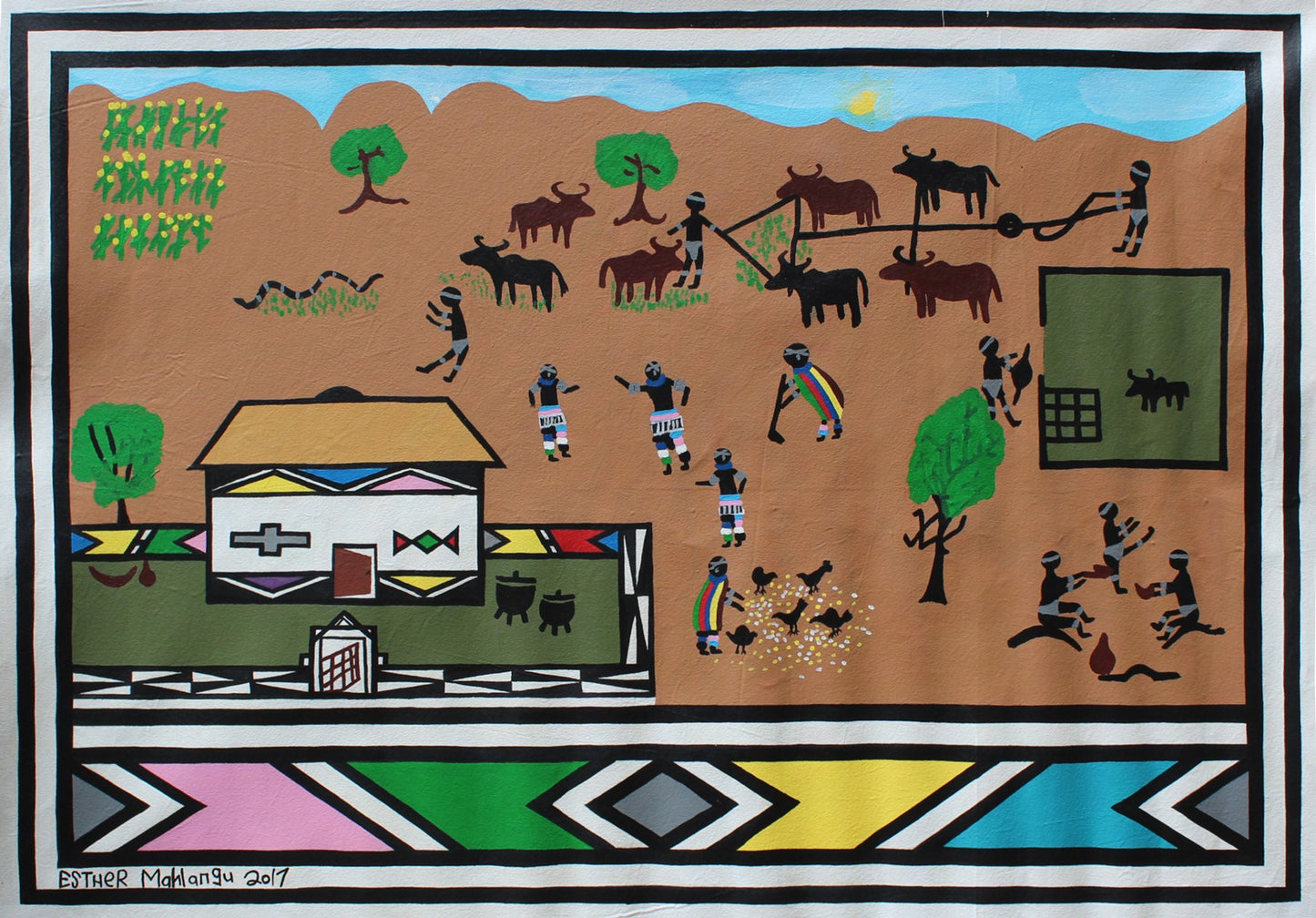 Esther Mahlangu (b. 1935, South Africa) | Ndebele Dwelling, 2017 | Acrylic on canvas, 118x170