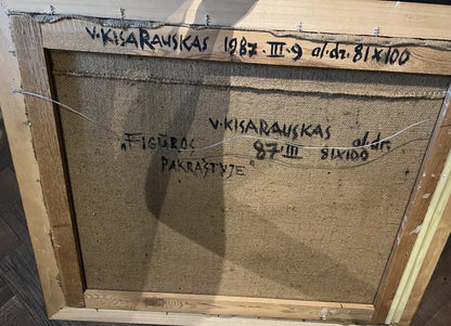 Vincas Kisarauskas | Figūros pakraštyje, 1987 | Aliejus, drobė, 81x100 (96x115)