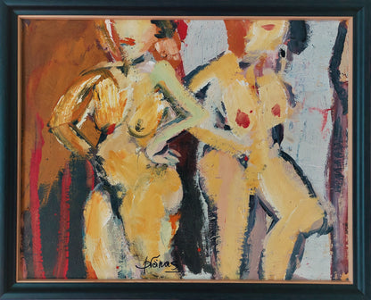 Pranas Gailius | Two Nudes, 1998-2005 | Oil, paper, cardboard, 80x101 (88x109)