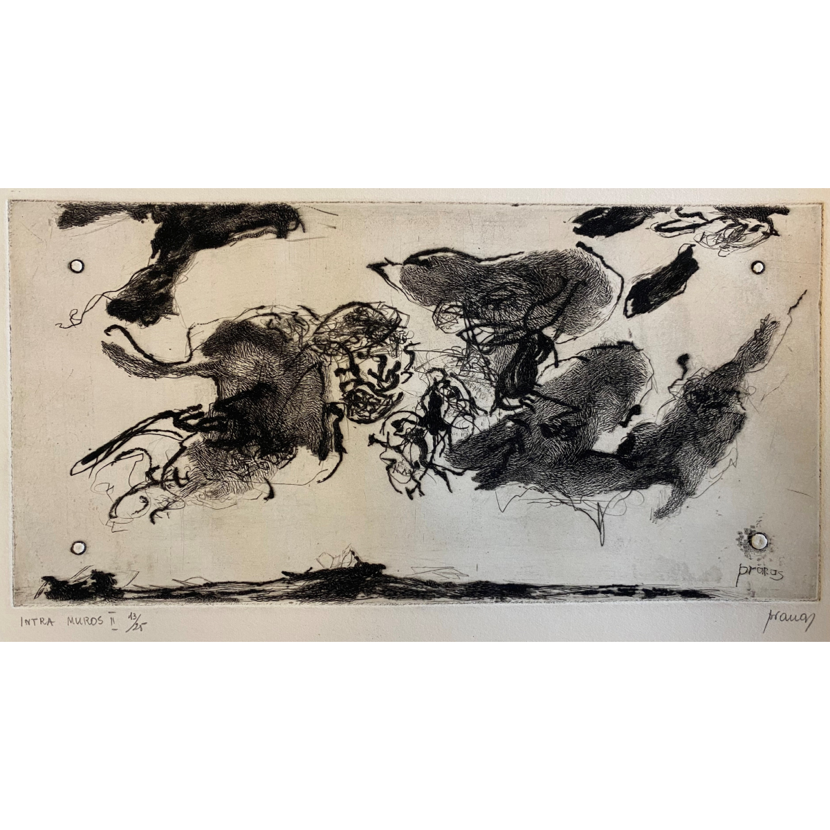 Pranas Gailius | Intra Muras II, 1965 | Copper engraving, dry needle, forging, 13x27 (36x53)