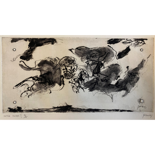 Pranas Gailius | Intra Muras II, 1965 | Vario raižinys, sausa adata, kalinėjimas, popierius, 13x27 (36x53)