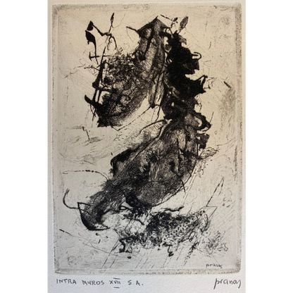 Pranas Gailius | Intra Muras XVII, 1965 | Copper engraving, dry needle, forging, 14x10 (53x36)