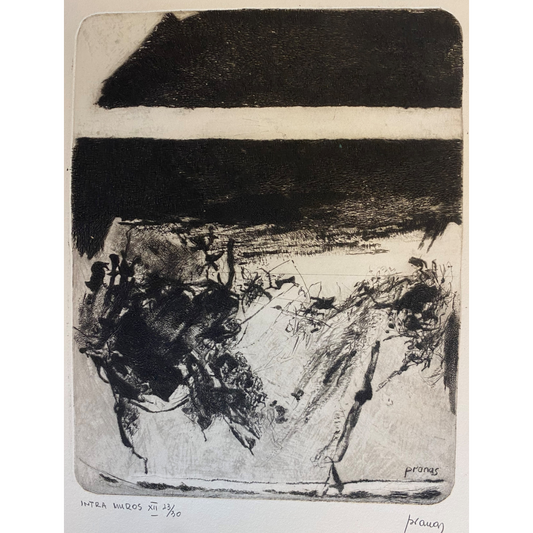 Pranas Gailius | Intra Muras XII, 1965 | Vario raižinys, sausa adata, kalinėjimas, popierius, 20,5x16,5 (53x36)