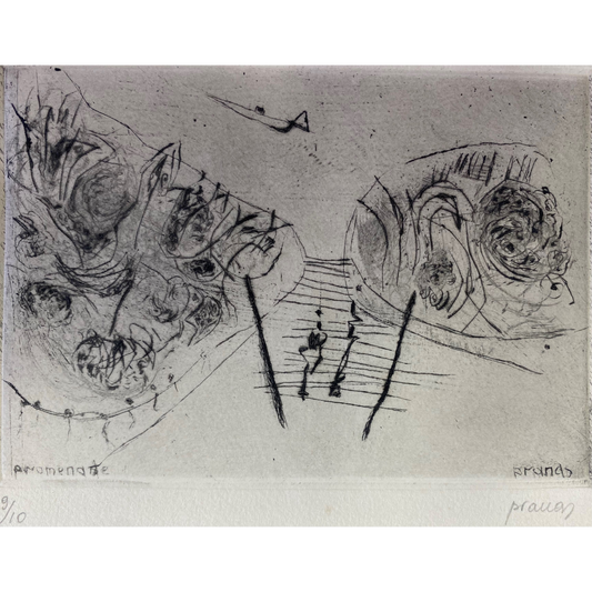 Pranas Gailius | Promenade | Copper engraving, dry needle, forging, 9/10,  9x13