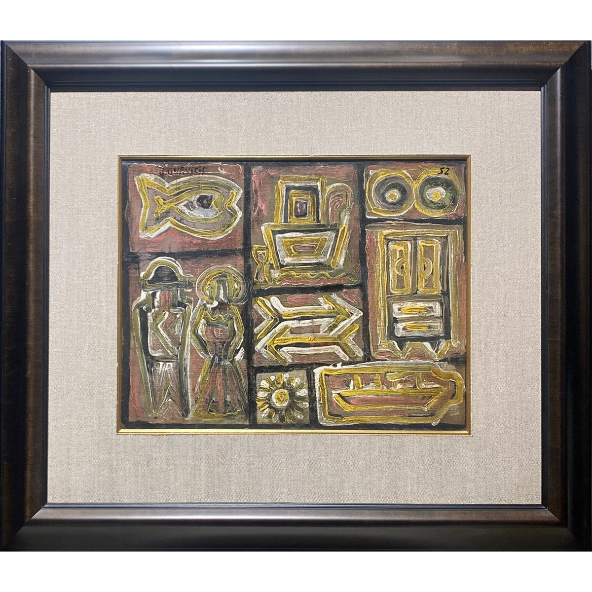 Jose Gurvich | Composition, 1952 | Oil on cardboard, 34x44 (66x75)