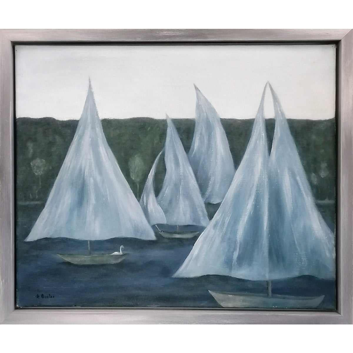 Aldona Gustas | Segelboote II, 1981 | Oil on canvas, 40,5x50 (45x55)