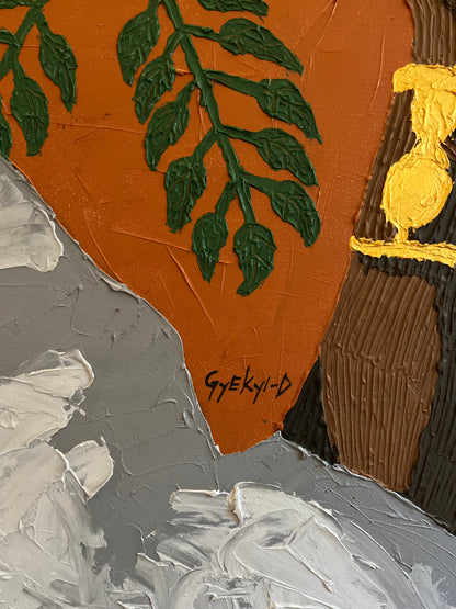 Daniel Gyekyi Gyan (Ghana) | The Hat, 2025 | Acrylic and modeling paste on canvas, 127×127 (130x130)