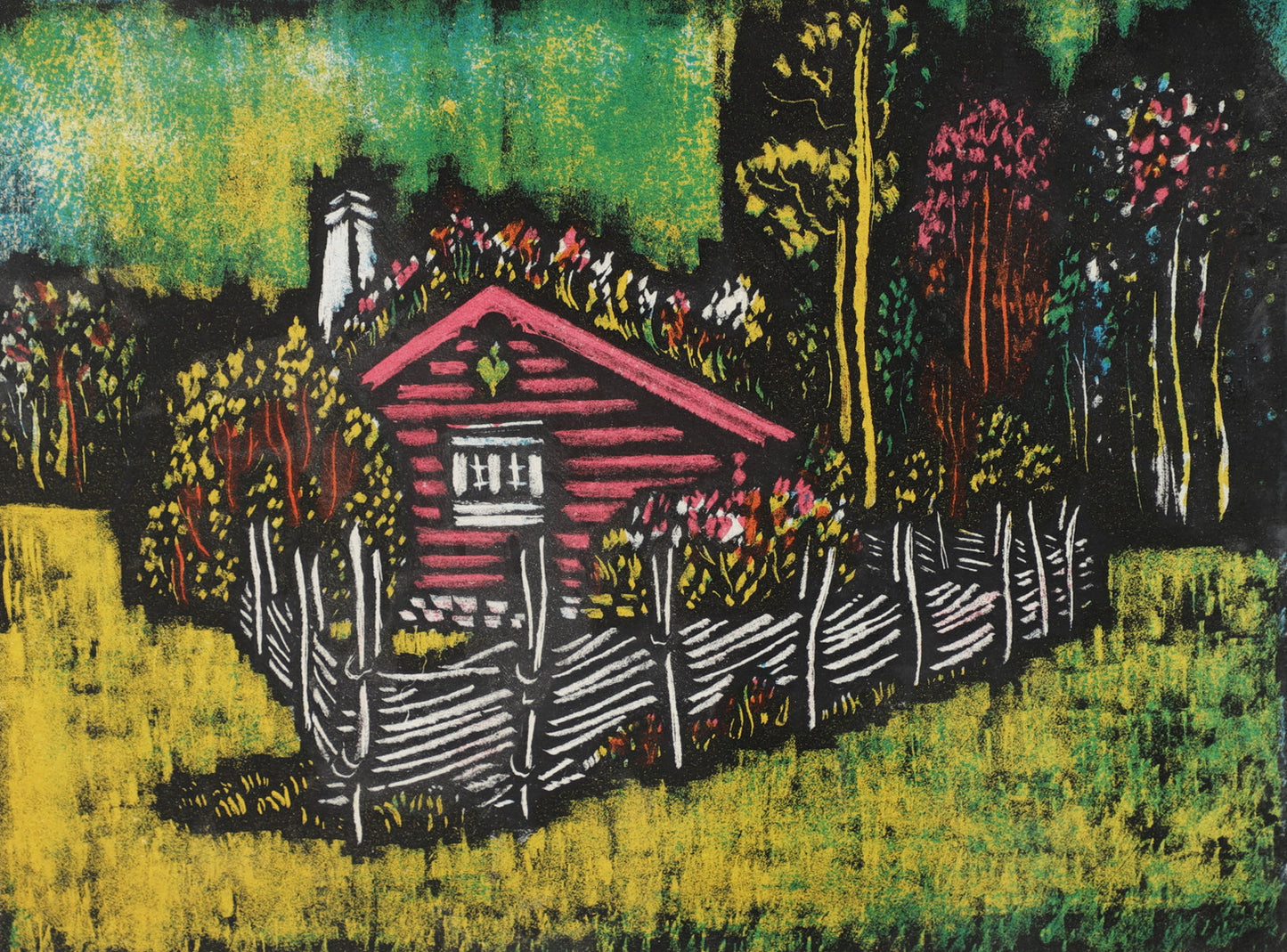 Vytautas Kasiulis | House with Gärdesgård | Lithography, 16X22 (29X34)