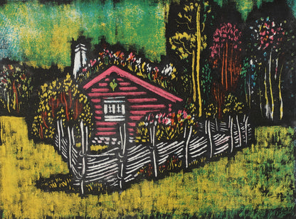 Vytautas Kasiulis | House with Gärdesgård | Lithography, 16X22 (29X34)