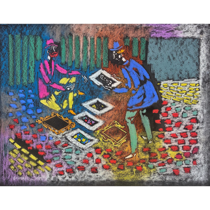 Vytautas Kasiulis | Prekiautojas paveikslais | Pastelė popierius, 48x64 (60x75)
