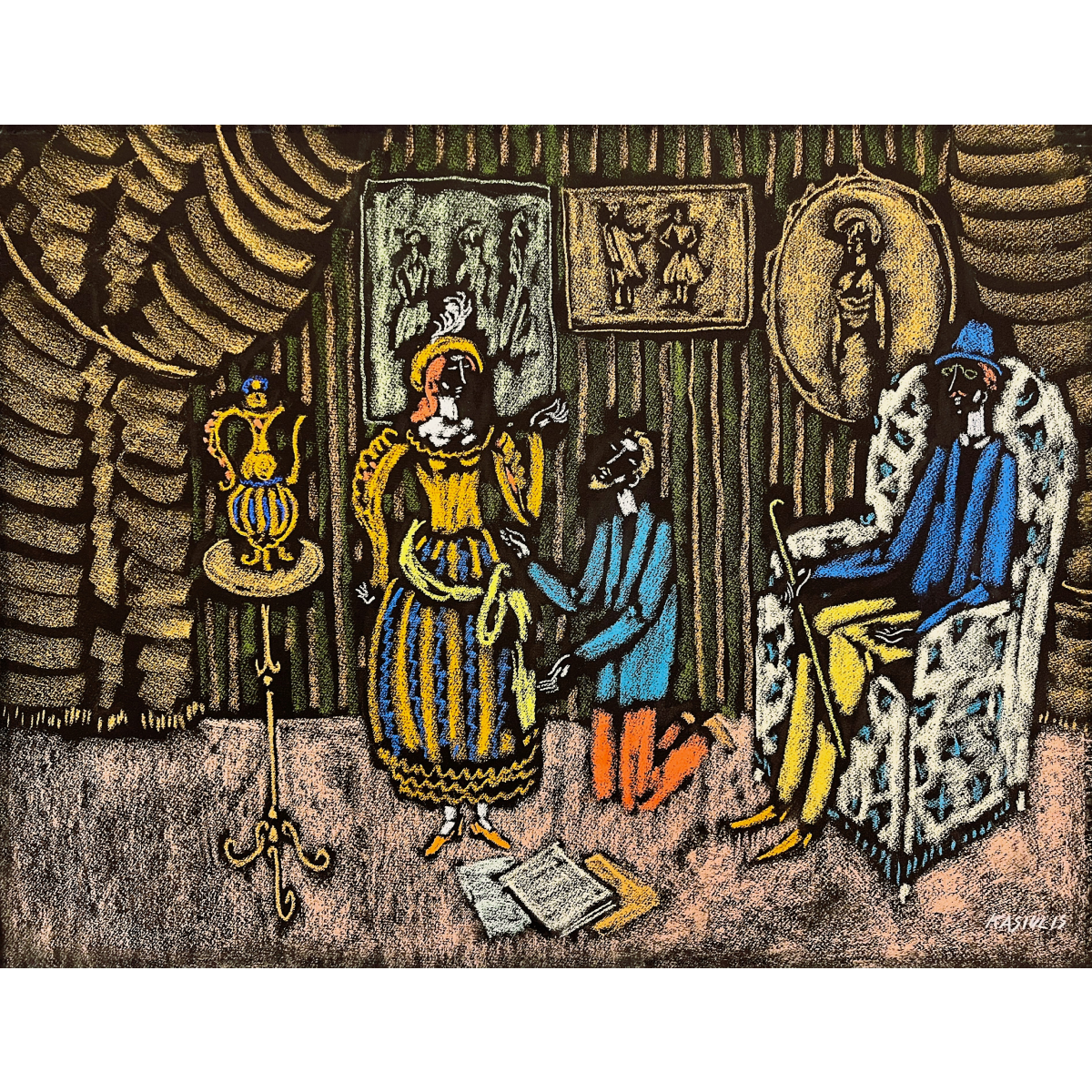 Vytautas Kasiulis | Scene | Pastel on paper, 50x65 (56x71)