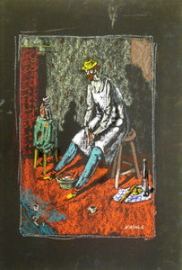 Vytautas Kasiulis<br>Buitinė scena, ~1950 m.<br>Pastelė, popierius, 65x43 (68x53)