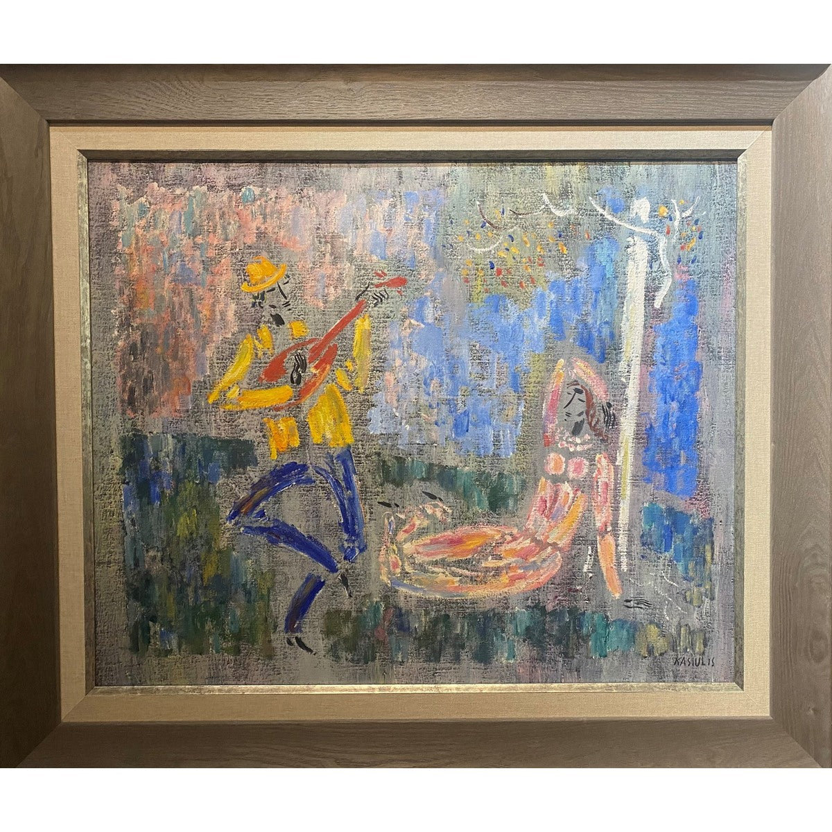 Vytautas Kasiulis | The Musician and Madame in the Meadow, 1950 | Canvas, oil, 60x73 (77x90)