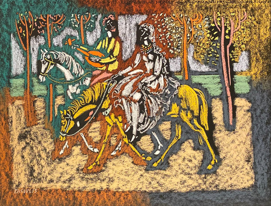 Vytautas Kasiulis | Jodinėjimas žirgais Bulonės miške | Pastelė, popierius, 50x65 (70x85)