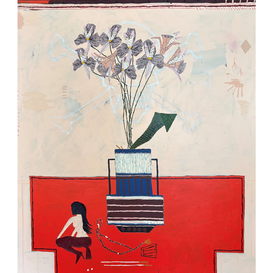 Jordy Kerwick (Australija) | Saint Joanie the Gambler, 2019 | Aliejus, akrilas, koliažas ant drobės, 160×140