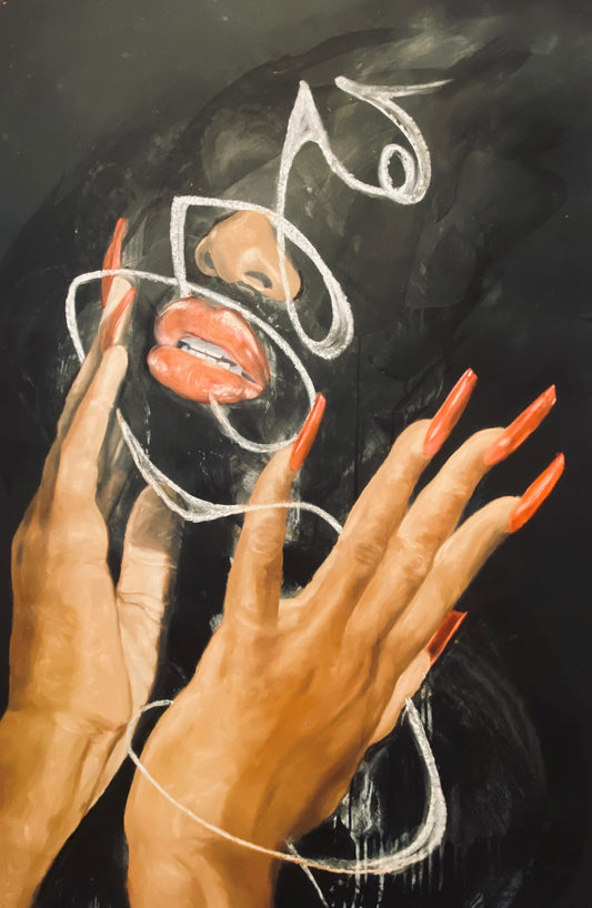 Khari Turner (JAV) | Red tides moon glow, 2020 | Aliejus, akrilas, mišri technika ant popieriaus, 127x82.4