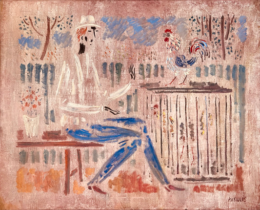 Vytautas Kasiulis | Vyras su gaidžiu | Aliejus, drobė, 65x81