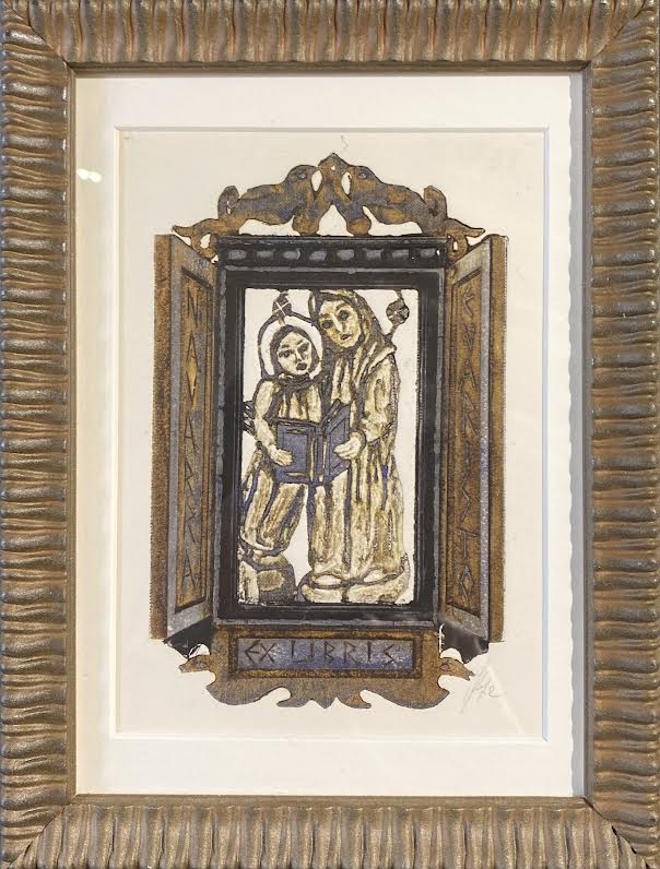 Antanas Kmieliauskas | Ekslibris Navarra Evaristo, 1972 | Pop., autorinė technika (spalv. tekstolito estampas), 15,8x10 (24x18)