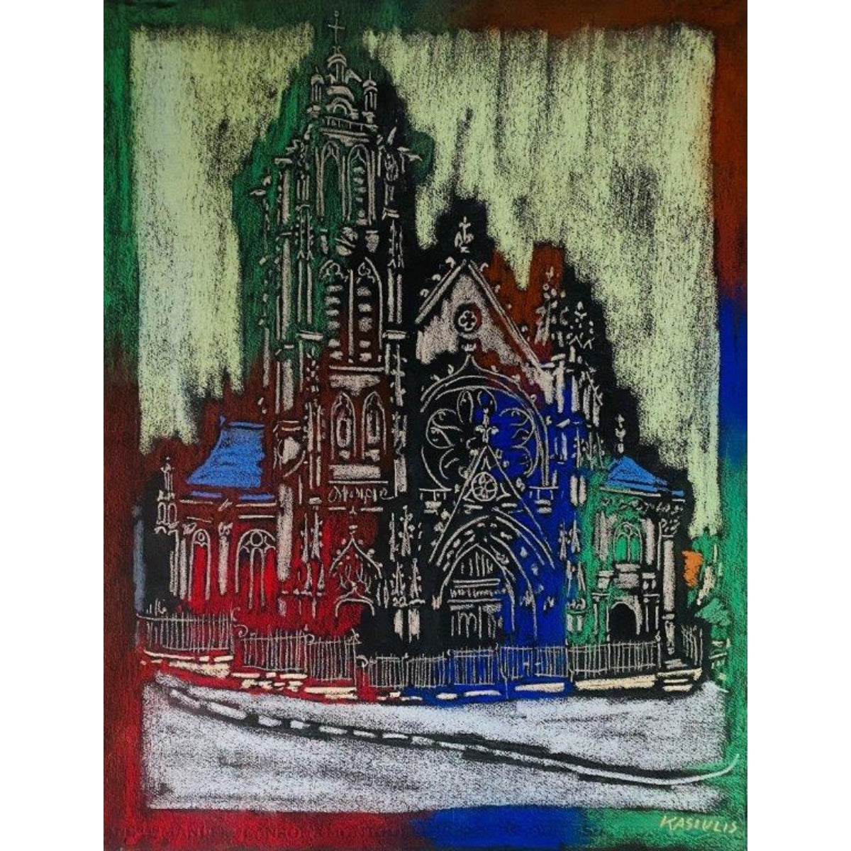 Vytautas Kasiulis | Saint Maclou Cathedral in Pontoise | Pastel, paper, 65x50 (84x69)
