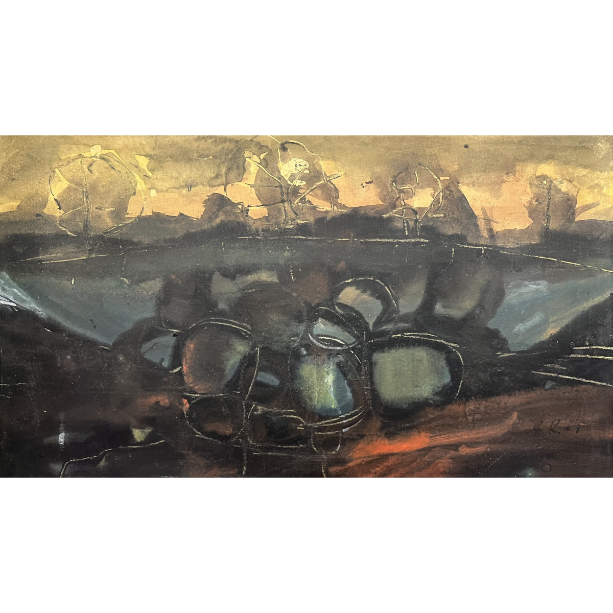 Eva Kubbos | Over the Rocks, 1964 |  Mixed media on board, 28.7x49.5 (35x56)