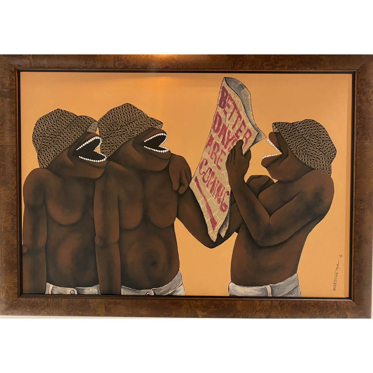 Thokozani Madonsela (PAR) | Better Days are Coming, 2021 | Drobė, akrilas, koliažas, 96x141 (113x156)