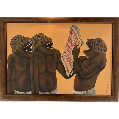 Thokozani Madonsela (PAR) | Better Days are Coming, 2021 | Drobė, akrilas, koliažas, 96x141 (113x156)