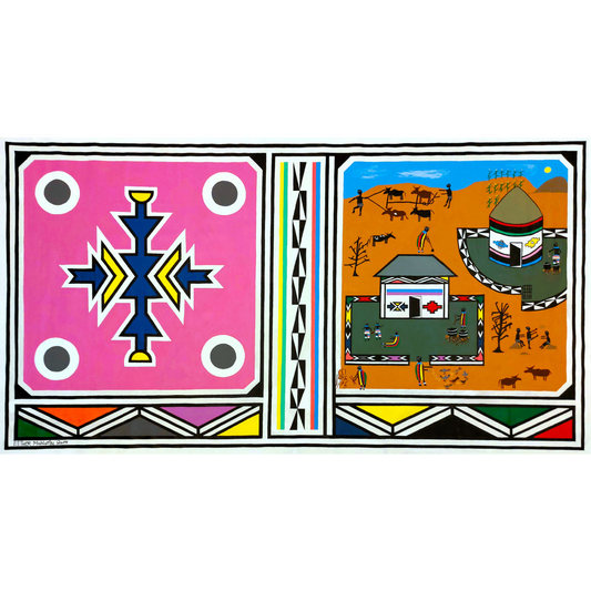 Esther Mahlangu (g. 1935, PAR) | Ndebele Dwelling, 2015 | Akrilas, drobė, 168x304