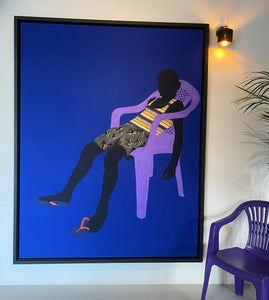 Raphael Adjetey Adjei Mayne (Ghana)<br>Purple Chair, 2019<br>African wax print and acrylic on canvas, 205 x 162