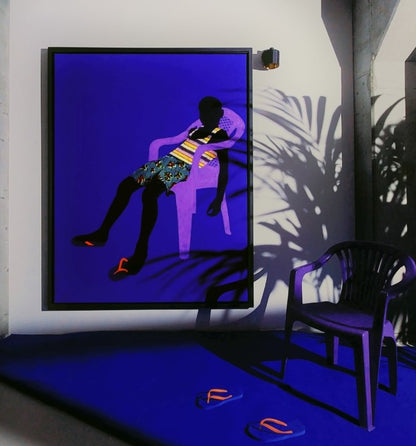 Raphael Adjetey Adjei Mayne (Ghana) | Purple Chair, 2019 | African wax print and acrylic on canvas, 205 x 162