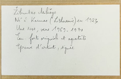 Žibuntas Mikšys | Une rose / Rožė, 1969-70 | Ofortas, akvatinta, pop., 10x6 (33x28)