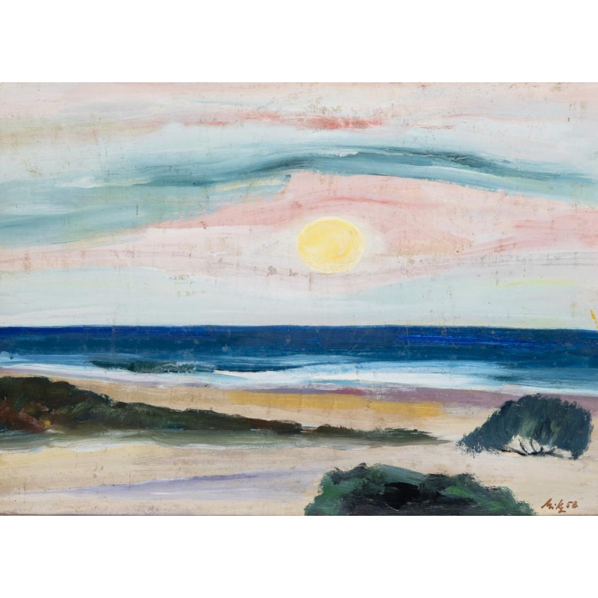 Jurgis Mikševičius | Beach and Sky, 1958 | Oil on board, 36.5x51