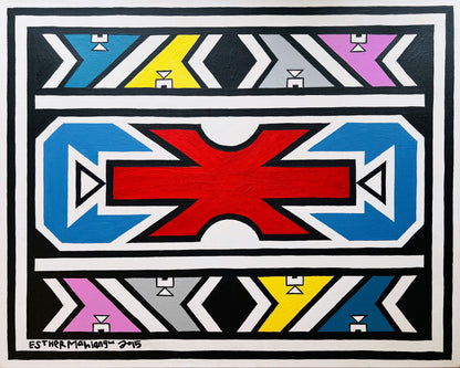 Esther Mahlangu (g. 1935, PAR) | Ndebele Pattern, 2015 | Akrilas, drobė, 40,5x50,5