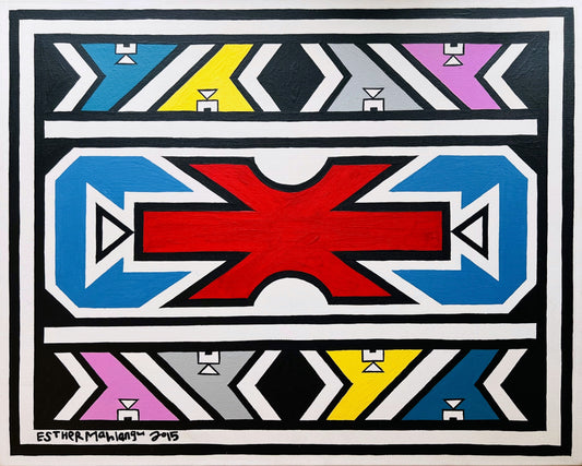 Esther Mahlangu (g. 1935, PAR) | Ndebele Pattern, 2015 | Akrilas, drobė, 40,5x50,5