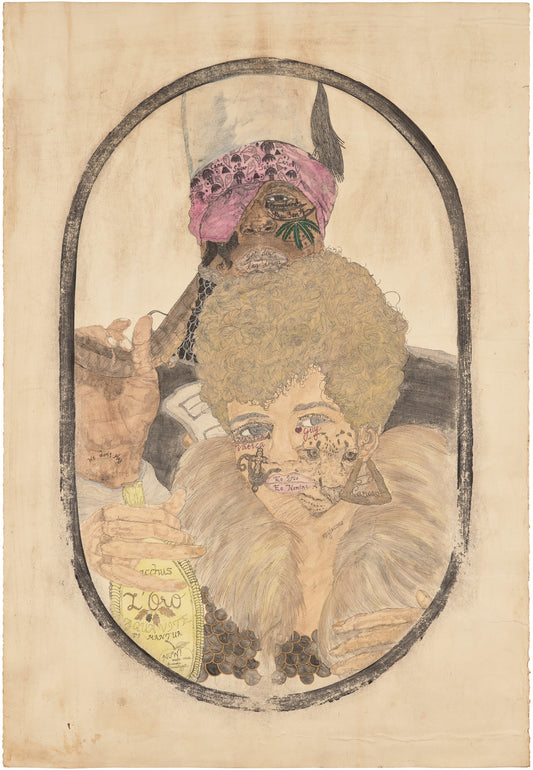 Umar Rashid / Frohawk Two Feathers (JAV) | Comely Gigi with the Tattooed Eyelids, 2010 | Ink, watercolor, coffee and tea on paper, 110x75,5