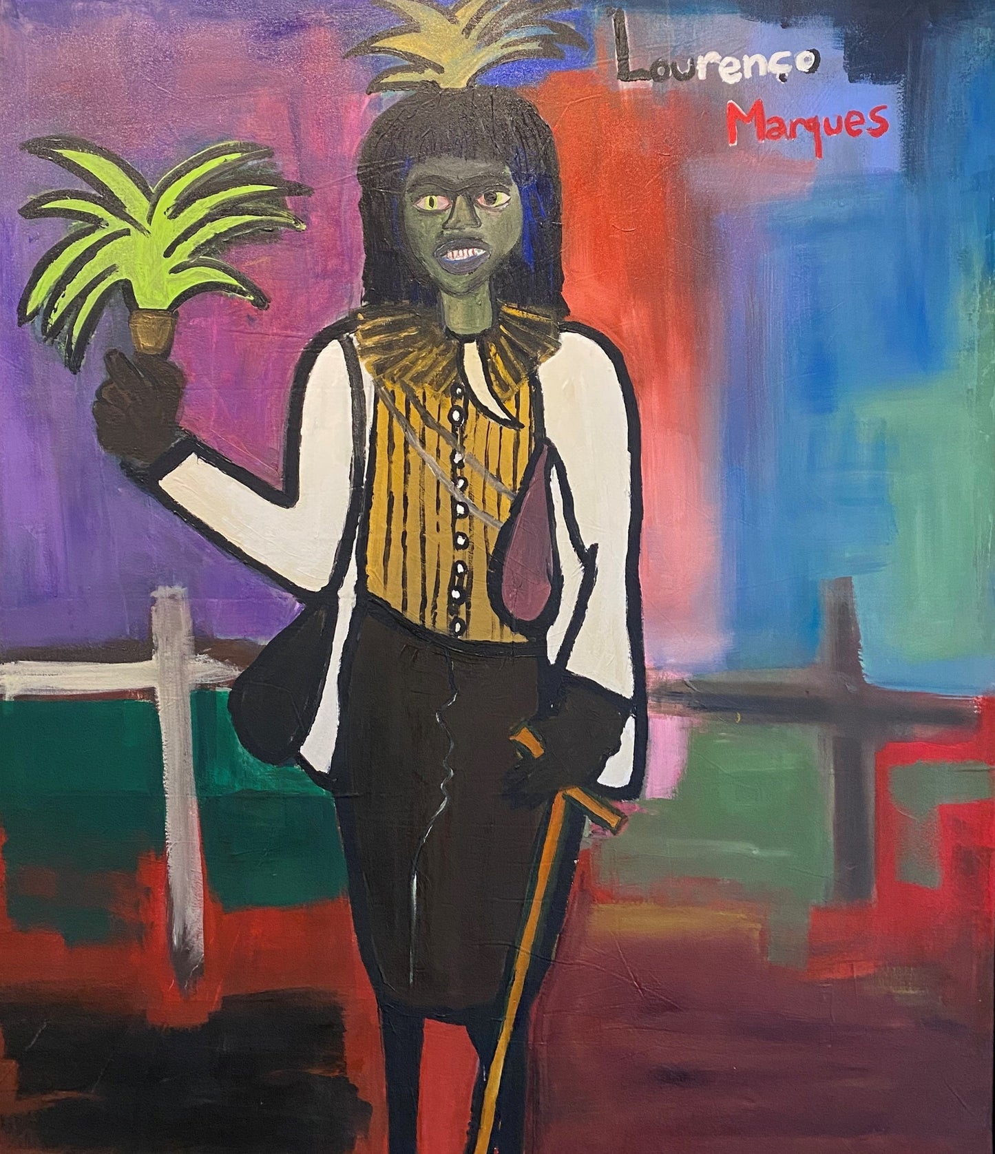 Cassi Namoda (Mozambikas) | Medicine Man on a Visit to Lourenço Marques, 2018 | Aliejus, akrilas, drobė, 137x117 