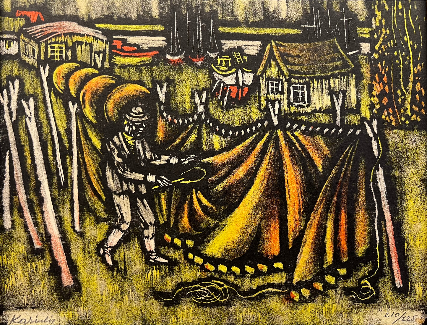 Vytautas Kasiulis | Žvejų tinklai | Litografija, 17x21 (31,5x32,5)