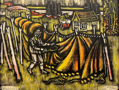Vytautas Kasiulis | Žvejų tinklai | Litografija, 17x21 (31,5x32,5)