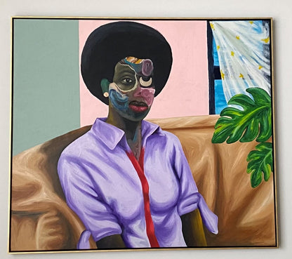 PABI DANIEL (Ghana) | Sitting, 2023 | Oil, acrylic, canvas, 121x157