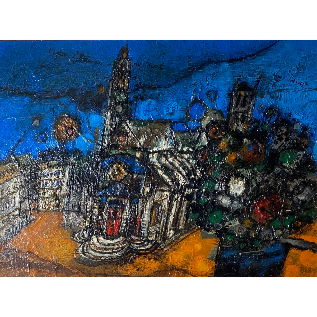 Theo Tobiasse | L'Eglise, St Etienne du Mont / Šv. Stepono bažnyčia ant kalno, 1967 | Aliejus, kartonas, 50,5x61,5 (65x76)