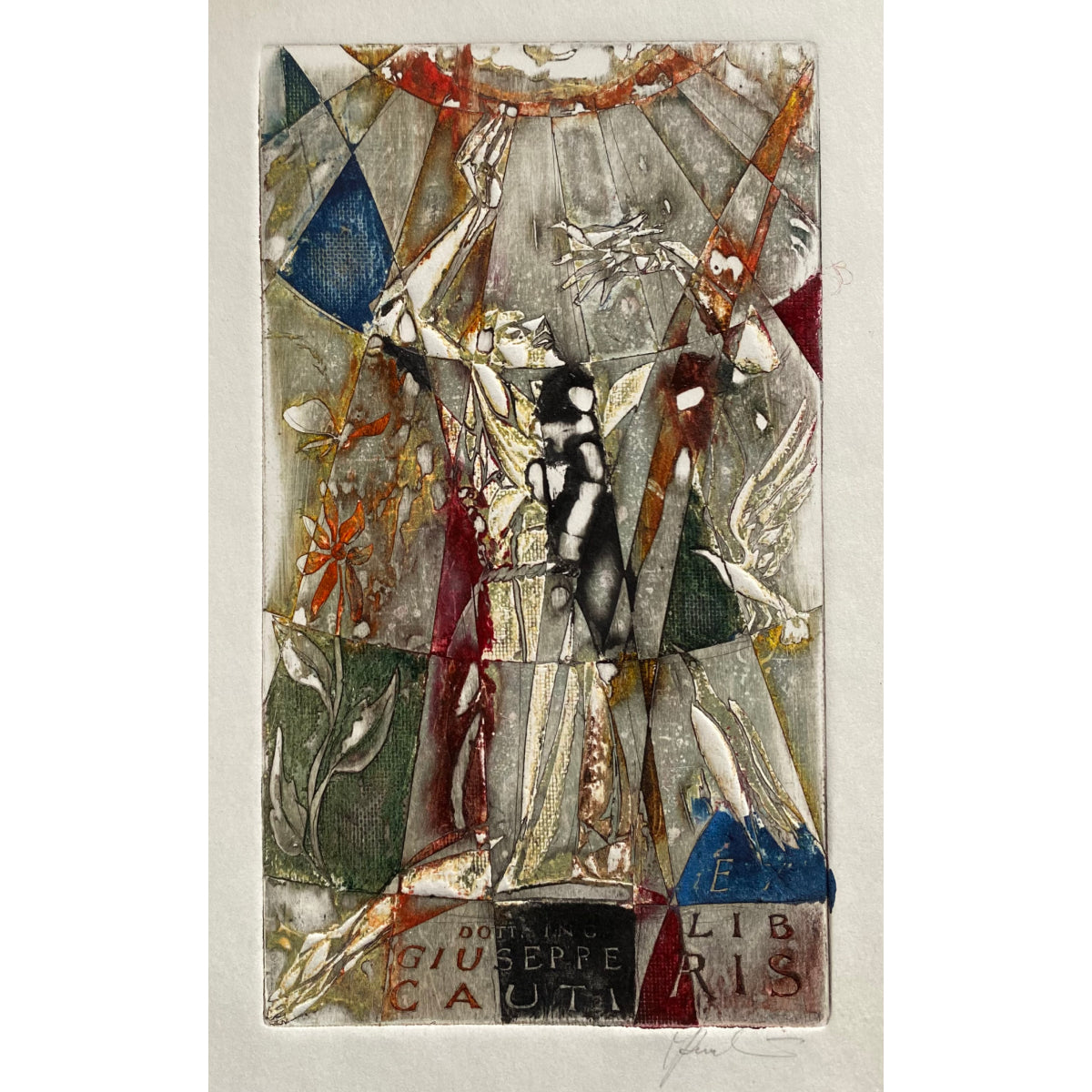 Antanas Kmieliauskas | Ekslibris Giuseppe Cauti | Pop., autorinė technika (spalv. tekstolito estampas), 16x9 (25x19)