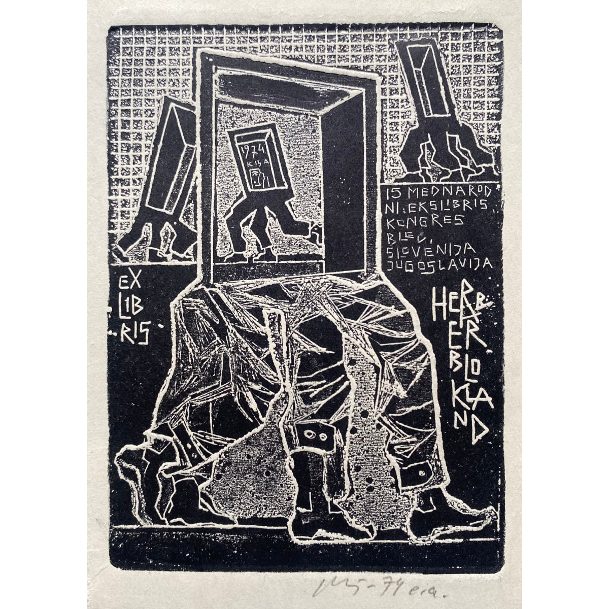 Vincas Kisarauskas | Ekslibris Herber Blokland, 1974 | Ofortas, 13,5x9,7 (24x18)