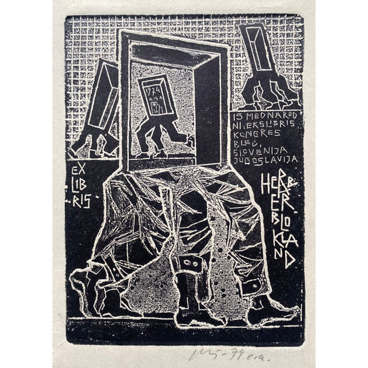 Vincas Kisarauskas | Ekslibris Herber Blokland, 1974 | Ofortas, 13,5x9,7 (24x18)