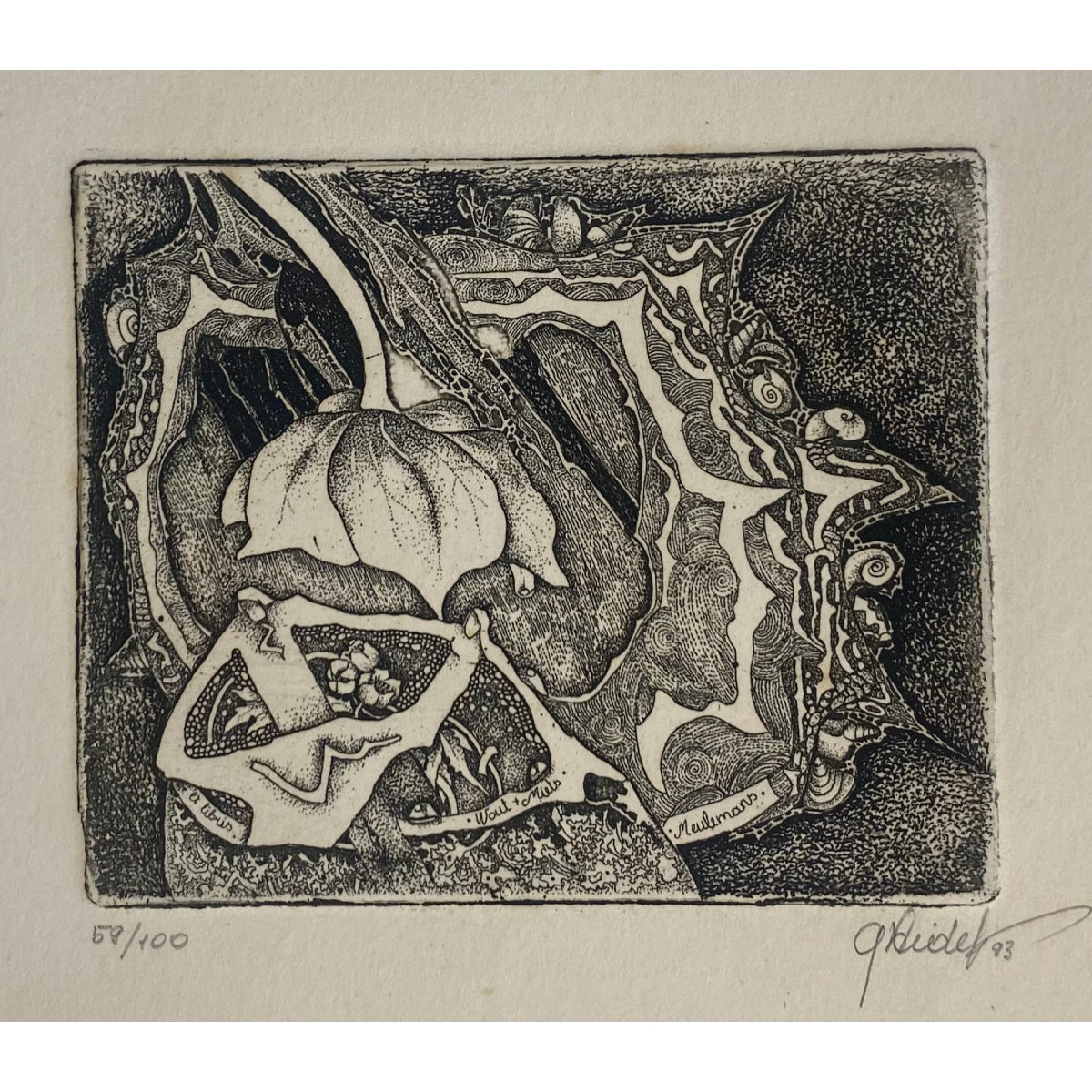 Gražina Didelytė | Ex Libris Wout + Miets Meulemans, 1993 | Etching, 7,8x8,8 (18x18)
