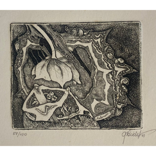 Gražina Didelytė | Ekslibrisas Wout + Miets Meulemans, 1993 | Ofortas, 59/100, 7,8x8,8 (18x18)