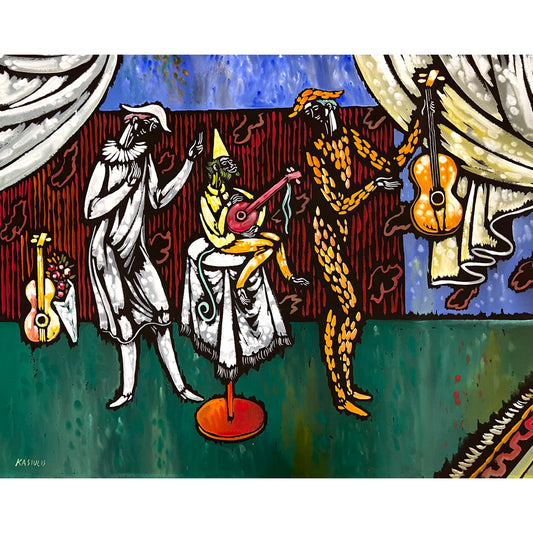 Vytautas Kasiulis | Muzikantai scenoje | Guašas, popierius, 73x92 (90x109)