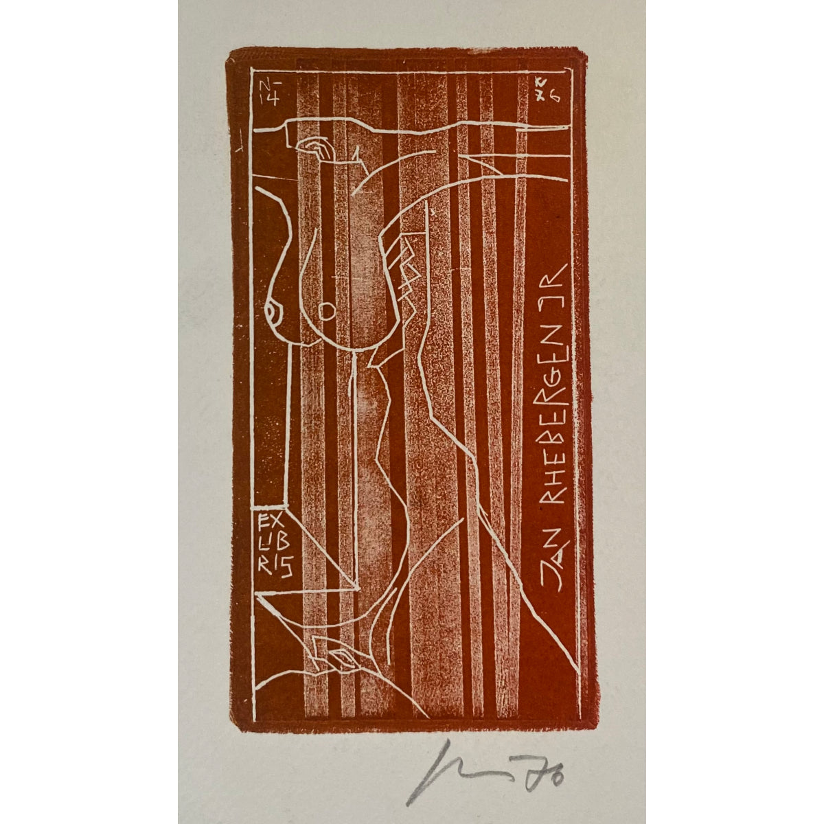 Vincas Kisarauskas | Ekslibris J. Rhebergen jr, 1976 | Ofortas, 6,5x8 (14.7x14.7)