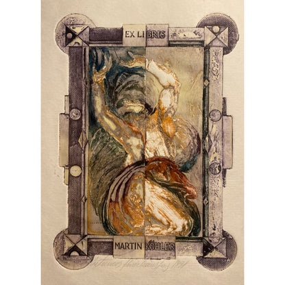 Antanas Kmieliauskas | Ekslibris Martin Köhler, 1991  | Pop., autorinė technika (spalv. tekstolito estampas), 16,5x12 (28x22)